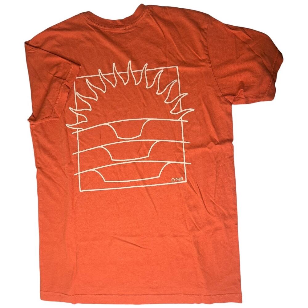 O'neill short sleeve tee orange white sunshine graphic sunset waves Medium NWOT